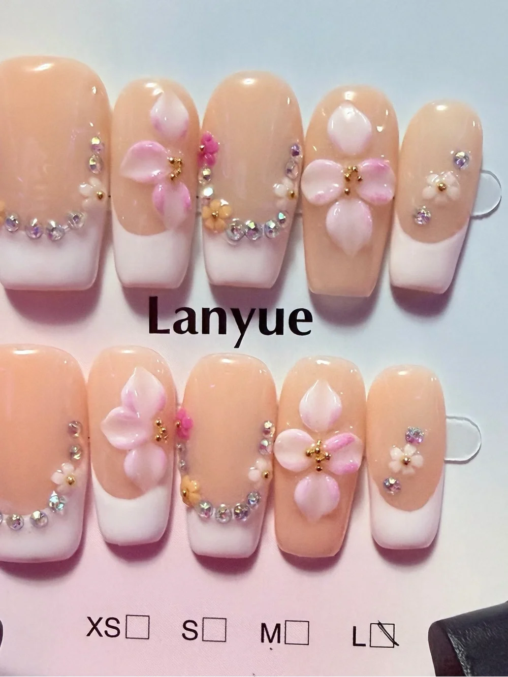 Pink Floral French Tip Press-On Nails